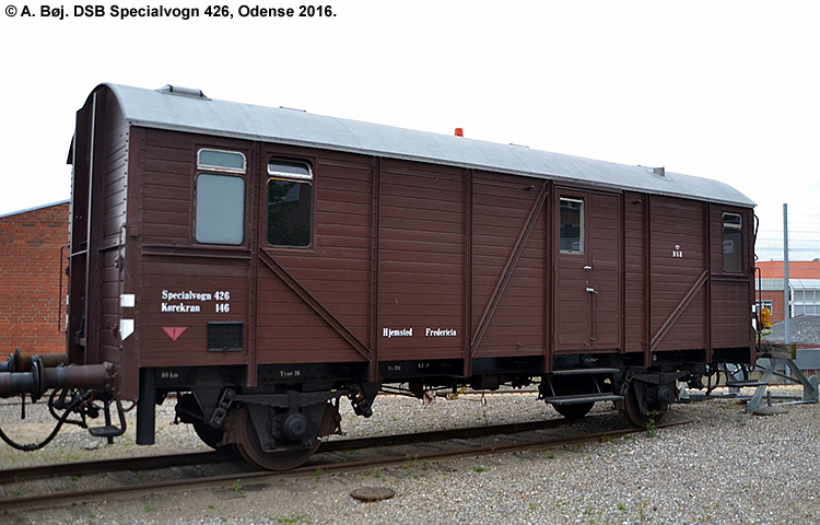 DSB Specialvogn 426<br>Værkstedsvogn for Kørekran 146 DSB Specialvogn 426<br>Værkstedsvogn for Kørekran 146