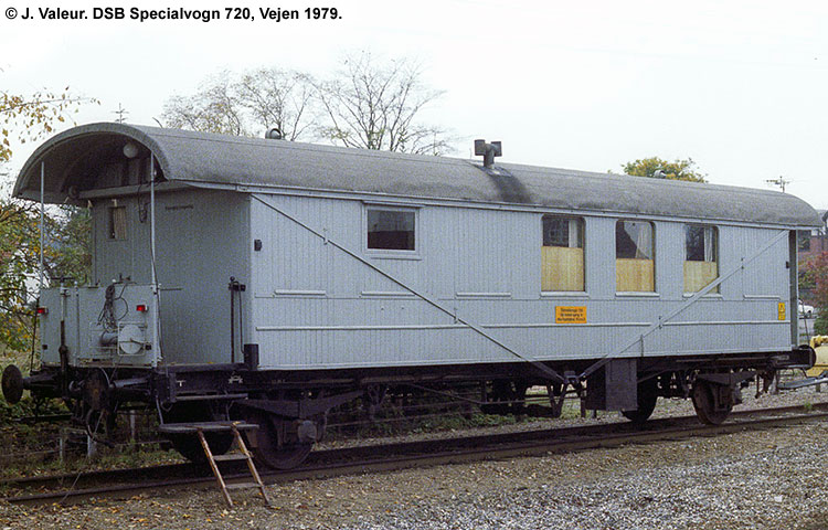 DSB Specialvogn 720<br>Værkstedsvogn for skinneudl.-kran