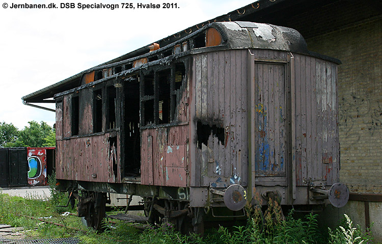 DSB Specialvogn 725<br>Værkstedsvogn for Svellestoppemaskine DSB Specialvogn 725<br>Værkstedsvogn for Svellestoppemaskine