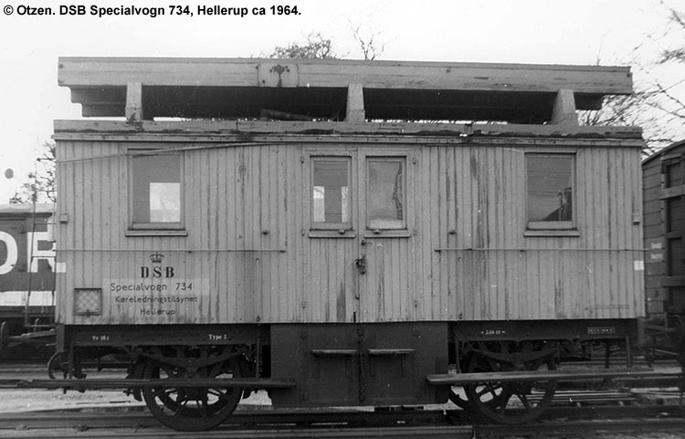 DSB Specialvogn 734<br>Tårnvogn til brug for køreledningstilsynet DSB Specialvogn 734<br>Tårnvogn til brug for køreledningstilsynet
