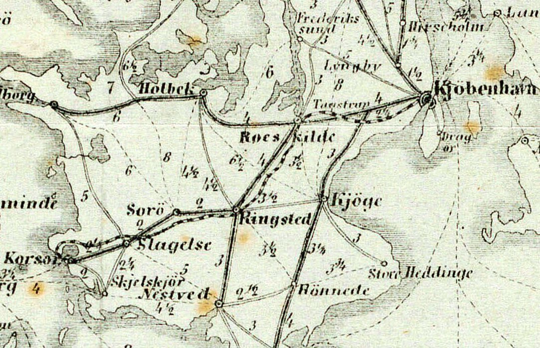 Udsnit af kort over sjællandske jernbaner 1930
