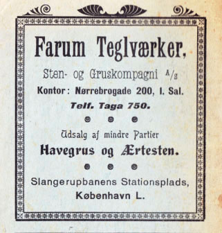 Annonce for Farum Teglværker 1911