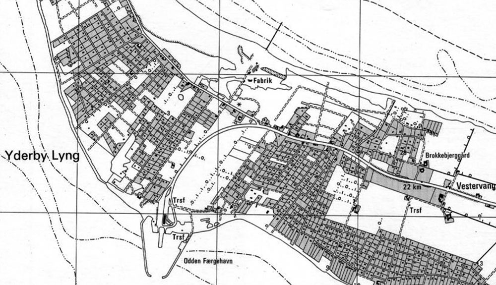 Kort over Odden Færgehavn 1973