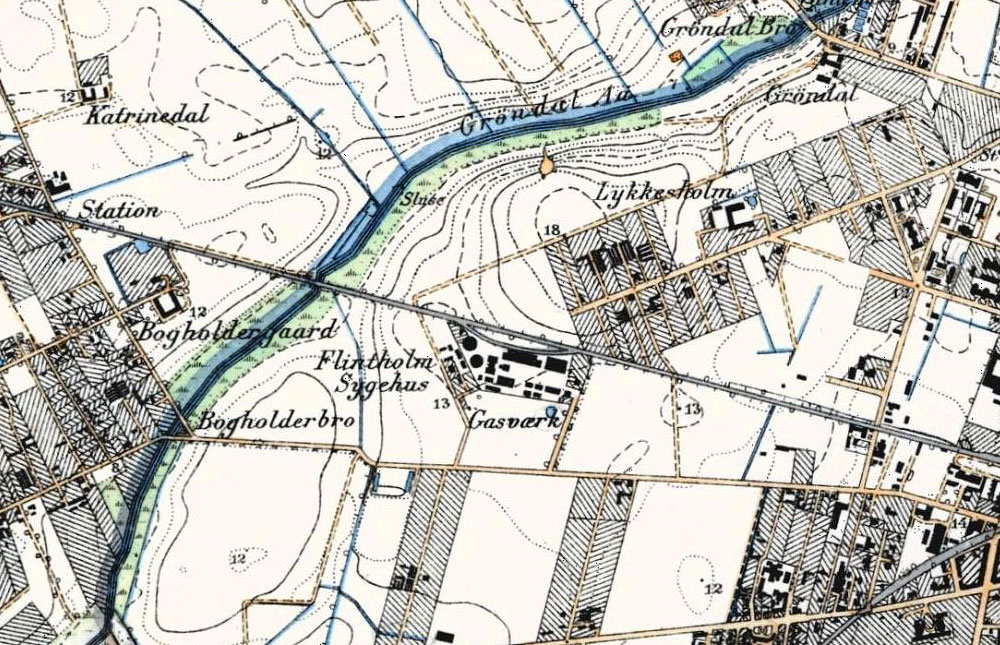 Kort over Frederiksberg Gasværk ca 1896