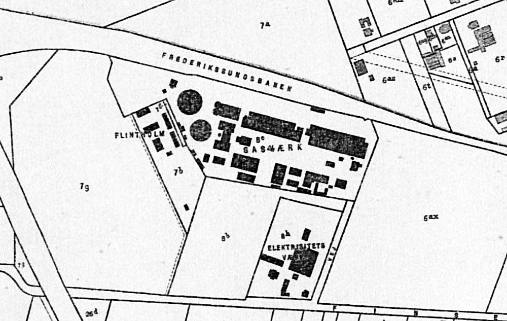 Kort over Frederiksberg Gasværk 1912